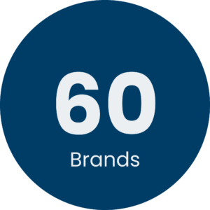 Circle showing the number 60 and the word brands.