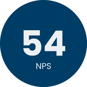 Blue circle showing the number 54 and the word NPS in white.